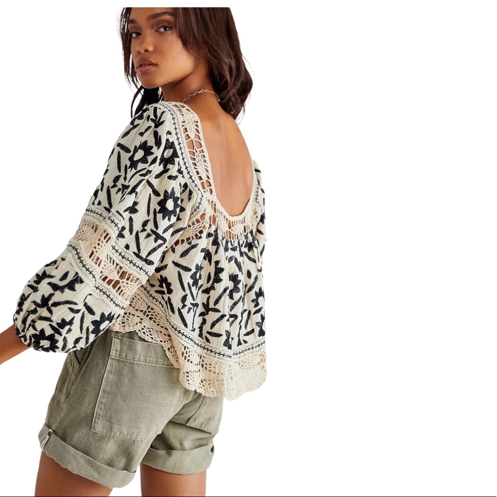 Free People Soleil Cotton Embroidery Crochet Trim Boho Top - Picture 8 of 16